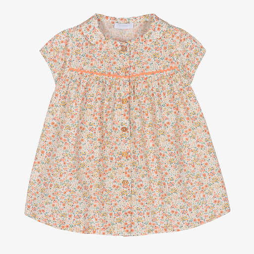 Laranjinha-Girls Ivory & Orange Floral Print Dress | Childrensalon Outlet