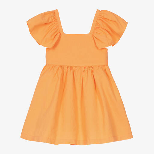 Laranjinha-Оранжевое платье из хлопка и льна | Childrensalon Outlet
