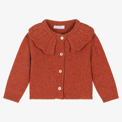 Laranjinha-Cardigan orange en maille de laine | Childrensalon Outlet