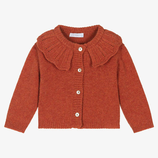 Laranjinha-Girls Orange Wool Knit Cardigan | Childrensalon Outlet