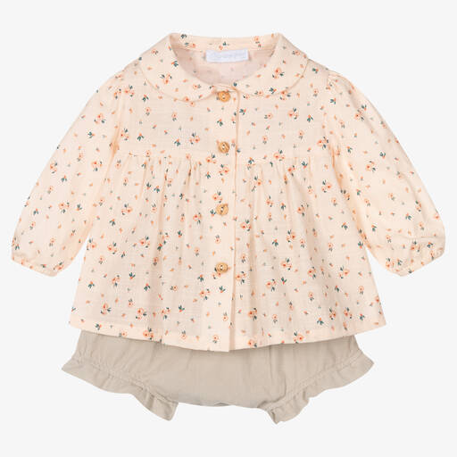 Laranjinha-Girls Pink & Beige Shorts Set | Childrensalon Outlet