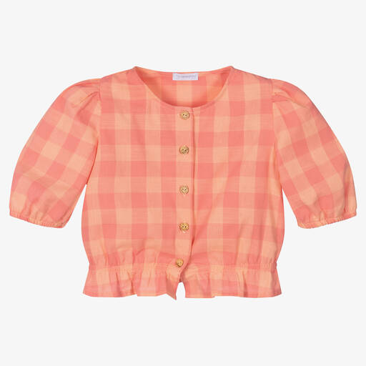 Laranjinha-Girls Pink Check Cotton Blouse | Childrensalon Outlet