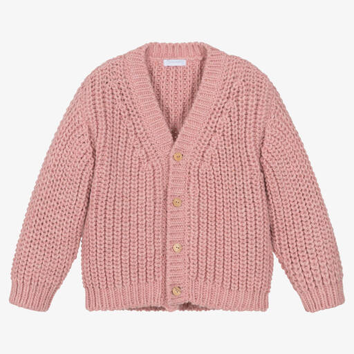 Laranjinha-Girls Pink Chunky Knit Cardigan | Childrensalon Outlet