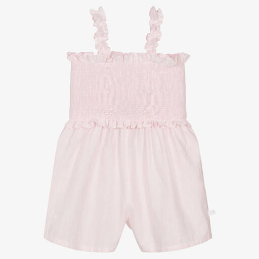 Laranjinha-Girls Pink Cotton & Linen Playsuit | Childrensalon Outlet