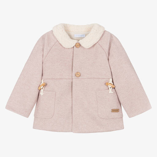 Laranjinha-Girls Pink Sherpa Fleece Collar Coat | Childrensalon Outlet