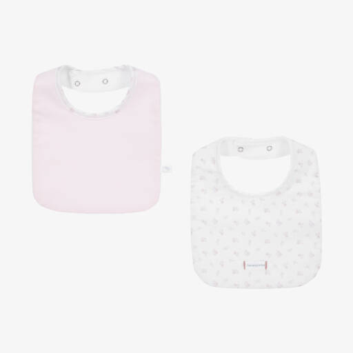 Laranjinha-Girls Pink & White Cotton Bibs Set | Childrensalon Outlet