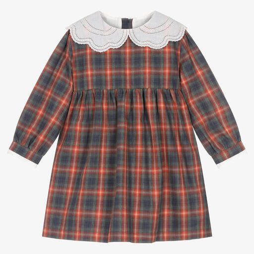 Laranjinha-Robe coton rouge et bleu à carreaux | Childrensalon Outlet