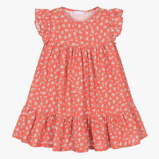 Laranjinha-Girls Red Floral Linen & Viscose Dress | Childrensalon Outlet