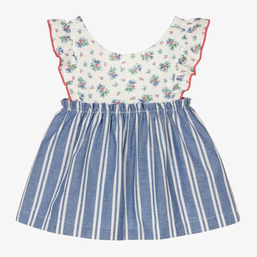 Laranjinha-Girls White & Blue Pinafore Dress | Childrensalon Outlet