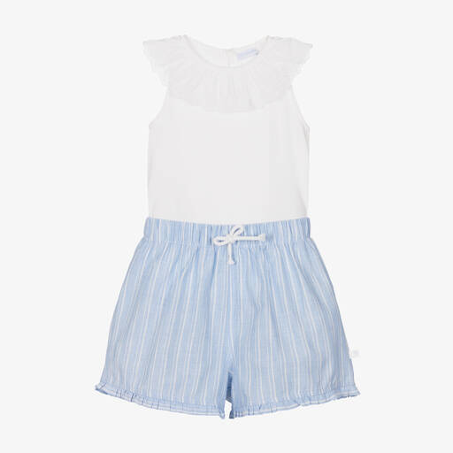 Laranjinha-Top & Shorts Set in Weiß & Blau | Childrensalon Outlet