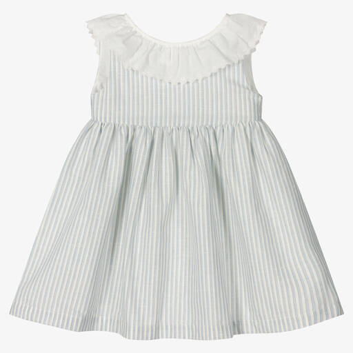 Laranjinha-Girls White & Blue Stripe Cotton Dress | Childrensalon Outlet