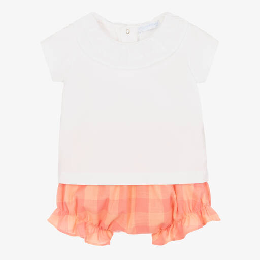 Laranjinha-Girls White & Coral Pink Shorts Set | Childrensalon Outlet
