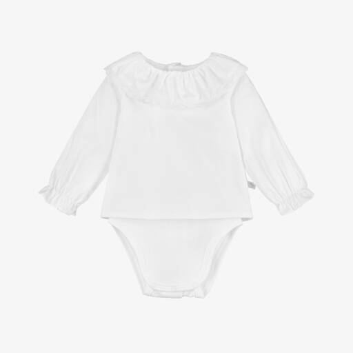Laranjinha-Girls White Cotton Collar Bodysuit | Childrensalon Outlet