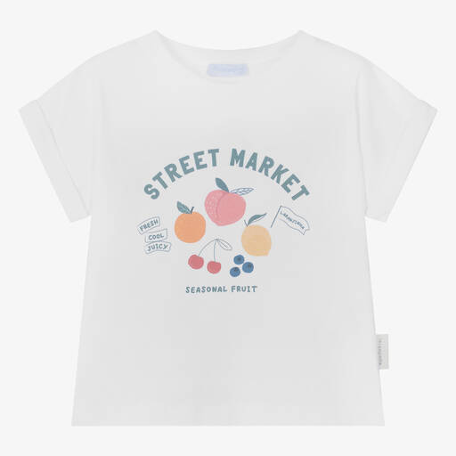 Laranjinha-Girls White Cotton Fruit T-Shirt | Childrensalon Outlet