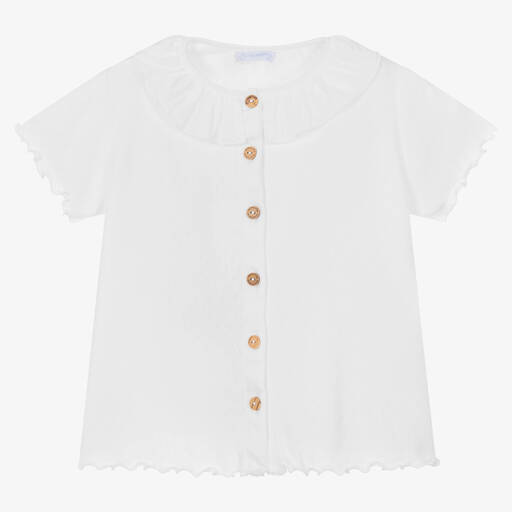 Laranjinha-Girls White Cotton Pointelle Blouse | Childrensalon Outlet