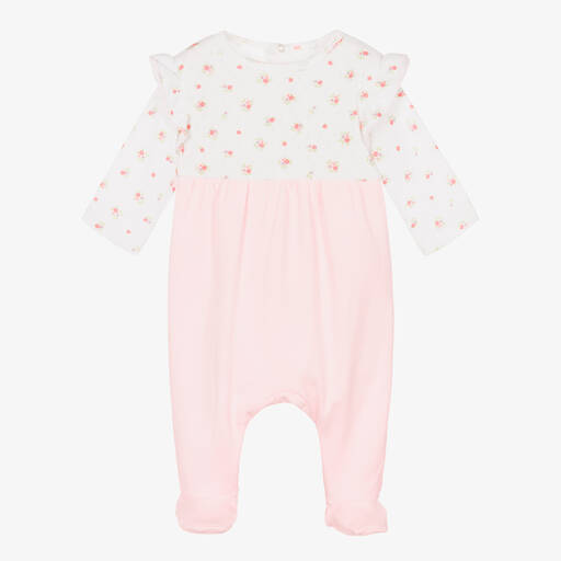 Laranjinha-Girls White & Pink Floral Print Babygrow | Childrensalon Outlet