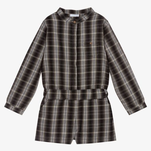 Laranjinha-Grey Check Cotton Playsuit | Childrensalon Outlet