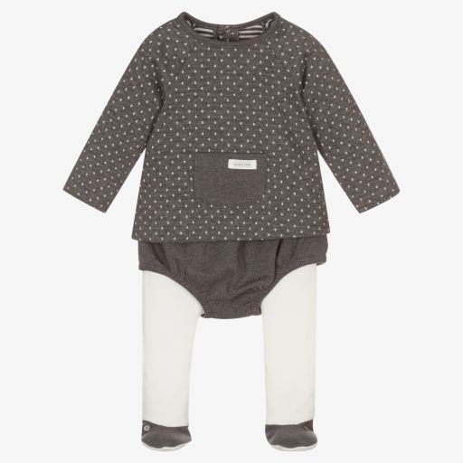Laranjinha-Grey Cotton 2 Piece Babysuit | Childrensalon Outlet