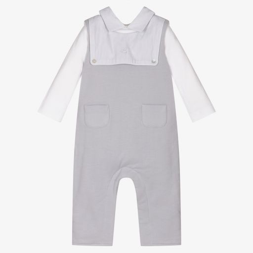 Laranjinha-Grey Cotton Dungaree Set | Childrensalon Outlet