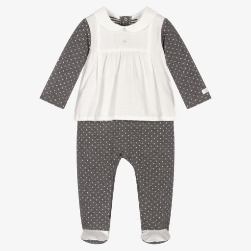 Laranjinha-Grey & Ivory Cotton Babygrow | Childrensalon Outlet
