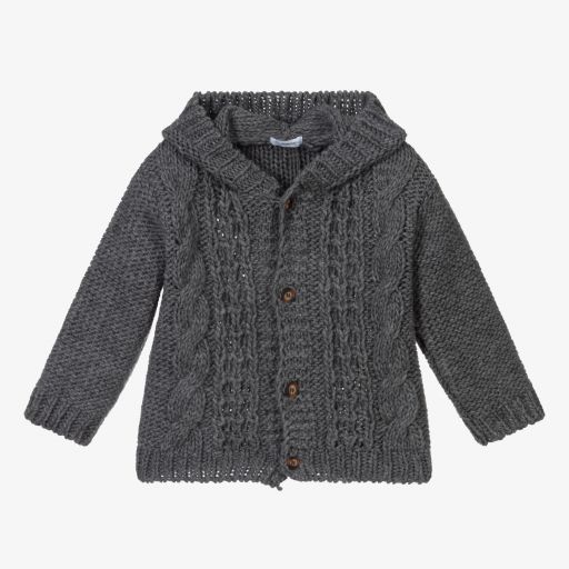 Laranjinha-Grey Knit Hooded Cardigan | Childrensalon Outlet