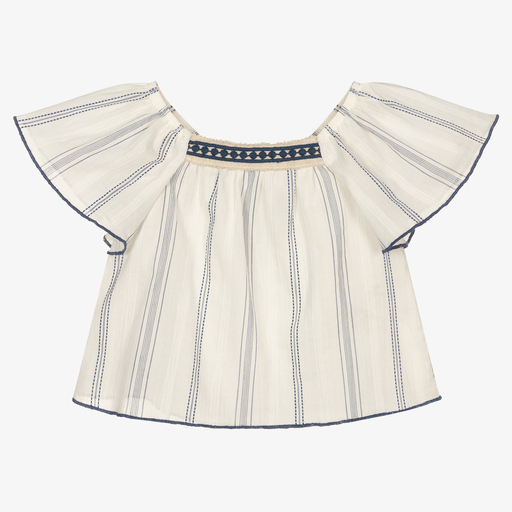 Laranjinha-Ivory Striped Cotton Blouse | Childrensalon Outlet