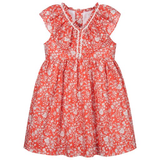 Chic by Laranjinha-فستان قطن لون أحمر و ابيض بطبعة ليبرتي | Childrensalon Outlet
