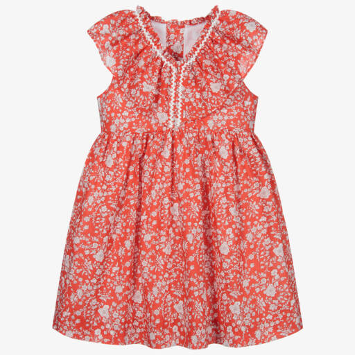 Chic by Laranjinha-فستان قطن لون أحمر و ابيض بطبعة ليبرتي | Childrensalon Outlet