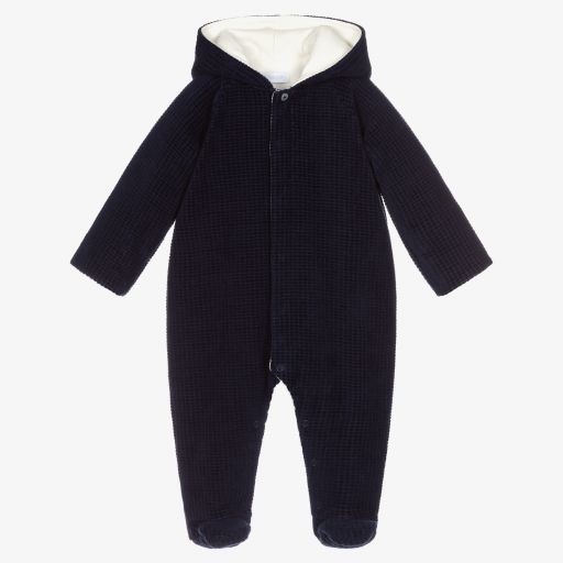 Laranjinha-Navy Blue Velour Pramsuit | Childrensalon Outlet