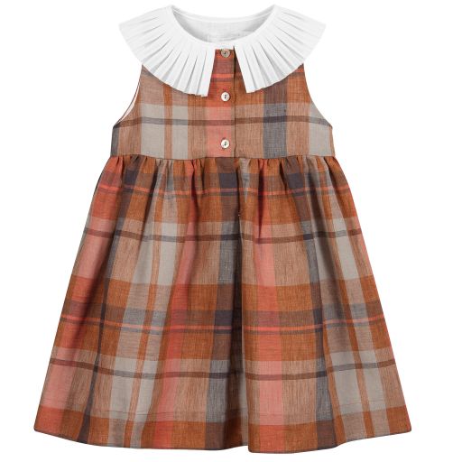 Chic by Laranjinha-Robe à carreaux orange en lin  | Childrensalon Outlet