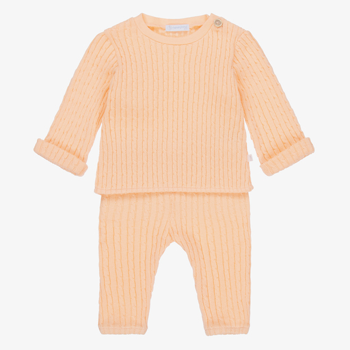 Laranjinha-Pink Cotton Knit Trouser Set | Childrensalon Outlet