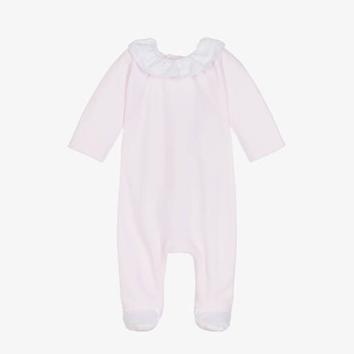 Laranjinha-Pink Cotton Velour Babygrow | Childrensalon Outlet