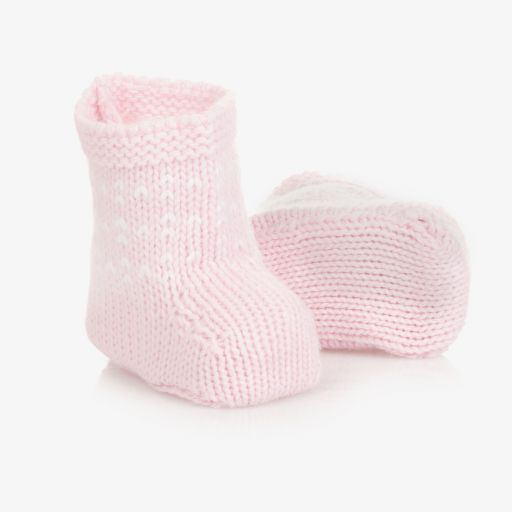 Laranjinha-Pink Knitted Baby Booties | Childrensalon Outlet