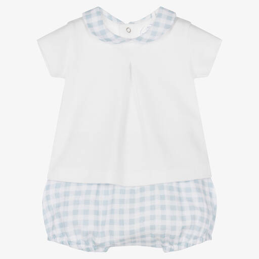 Laranjinha-White & Blue Checked Baby Shorts Set | Childrensalon Outlet