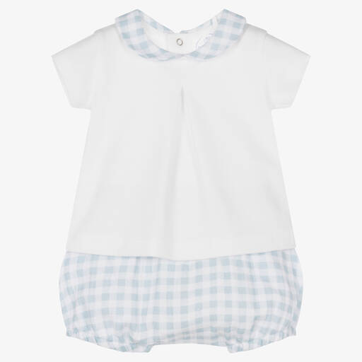 Laranjinha-Top & Karo-Shorts Set in Weiß/Blau | Childrensalon Outlet