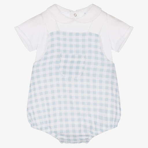 Laranjinha-White & Blue Cotton Babysuit Set | Childrensalon Outlet