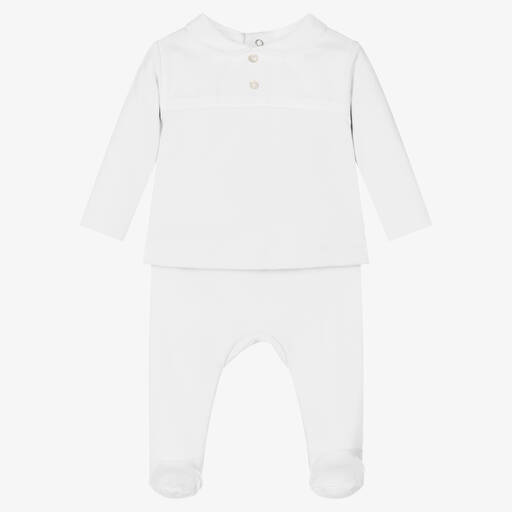 Laranjinha-White Cotton 2 Piece Babygrow | Childrensalon Outlet