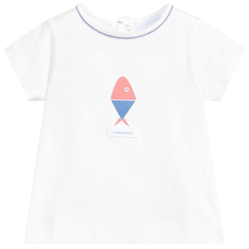 Laranjinha-White Cotton baby T-Shirt | Childrensalon Outlet