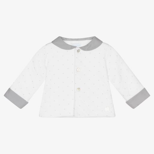 Laranjinha-White & Grey Cotton Baby Jacket | Childrensalon Outlet
