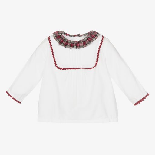 Laranjinha-White & Red Cotton Baby Top | Childrensalon Outlet