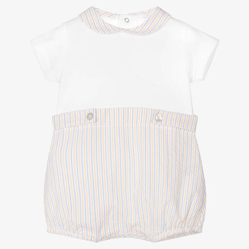 Laranjinha-White Striped Cotton Baby Shortie | Childrensalon Outlet