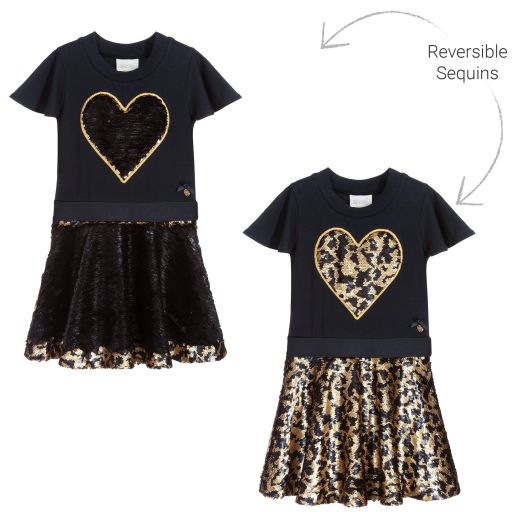 Le Chic-Blue & Gold Sequin Dress | Childrensalon Outlet