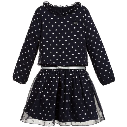 Le Chic-Blue & Silver Heart Dress | Childrensalon Outlet