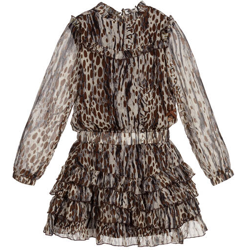 Le Chic-Brown Leopard Chiffon Dress | Childrensalon Outlet