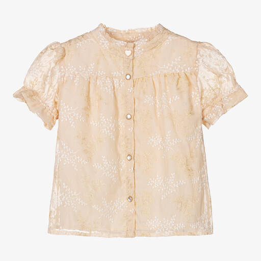 Le Chic-Girls Beige Embroidered Chiffon Blouse | Childrensalon Outlet