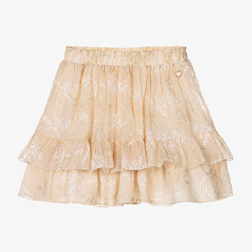 Le Chic-Girls Beige Embroidered Chiffon Skirt | Childrensalon Outlet