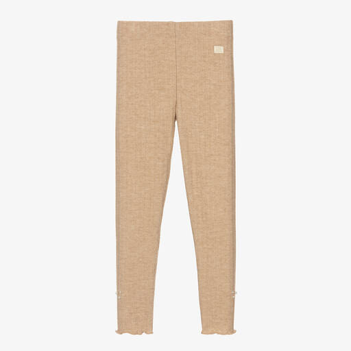 Le Chic-Girls Beige Ribbed Leggings | Childrensalon Outlet