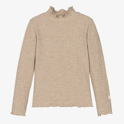 Le Chic-Girls Beige Ribbed Sweater | Childrensalon Outlet