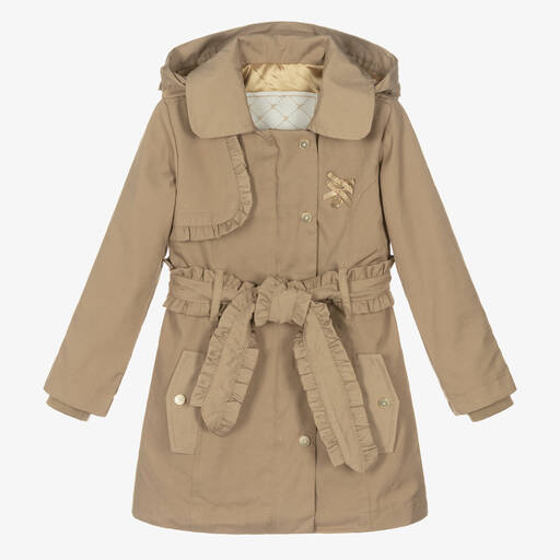 Le Chic-Girls Beige Ruffle Trench Coat | Childrensalon Outlet