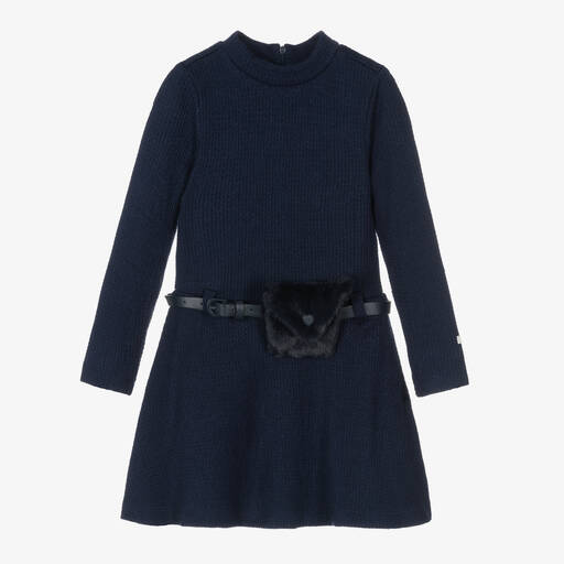 Le Chic-Girls Blue Knitted Dress | Childrensalon Outlet